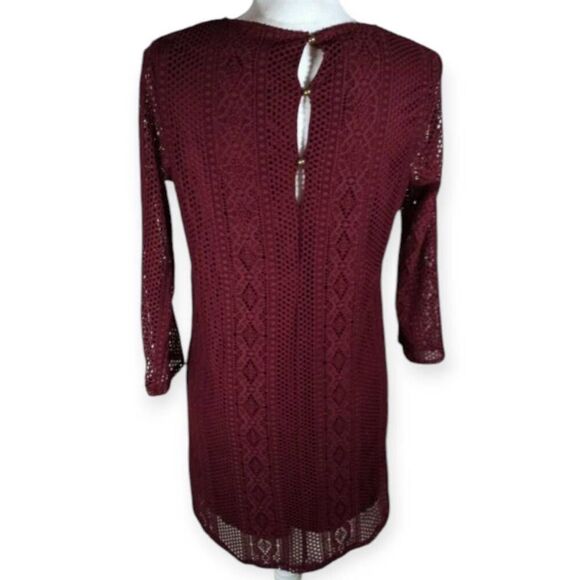 CITY TRIANGLES BURGUNDY CROCHET BOHO-INSPIRED SHIFT DRESS SZ.L EUC. - Picture 5 of 8